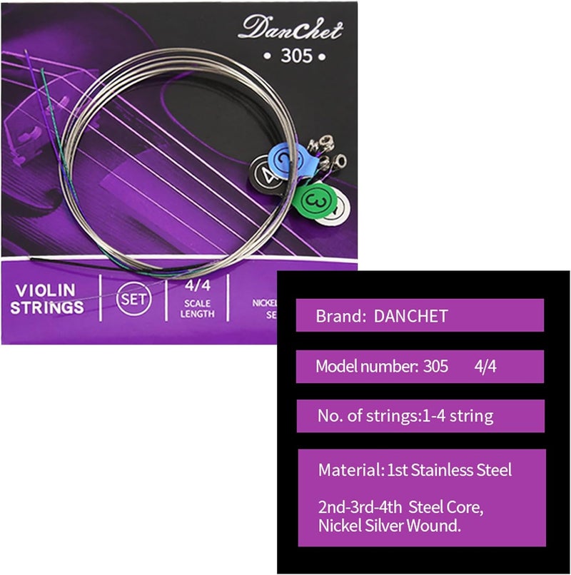 Danchet Violin Strings 4/4 Full Set Senior Level, Ball End, Nickel Silver Wound 305… - Image 2